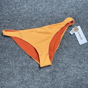 HURLEY Womens LARGE Swim Solid Reversible Moderate Bikini Bottom Orange NEW
